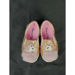 Girl's olive & edie infant flat shoes unicorn rose gold metallic sz 5m